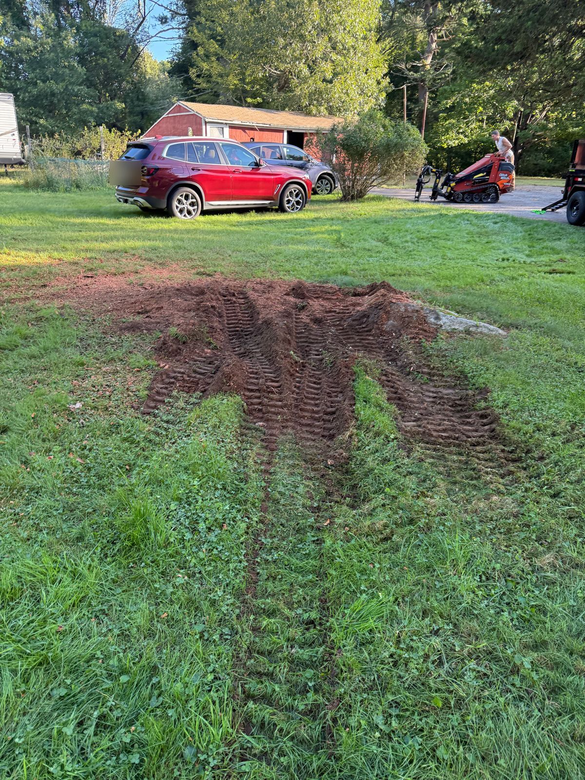 Stump ground below grade with fresh soil ready for grass